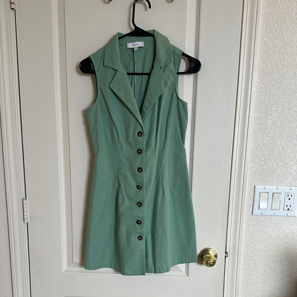 RIHOAS Green Sheath Mini Dress with Notched Collar
